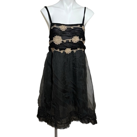 Anthropologie zeharvale Black Tulle Floral Embroidered Mini Dress size 12 - Picture 1 of 5